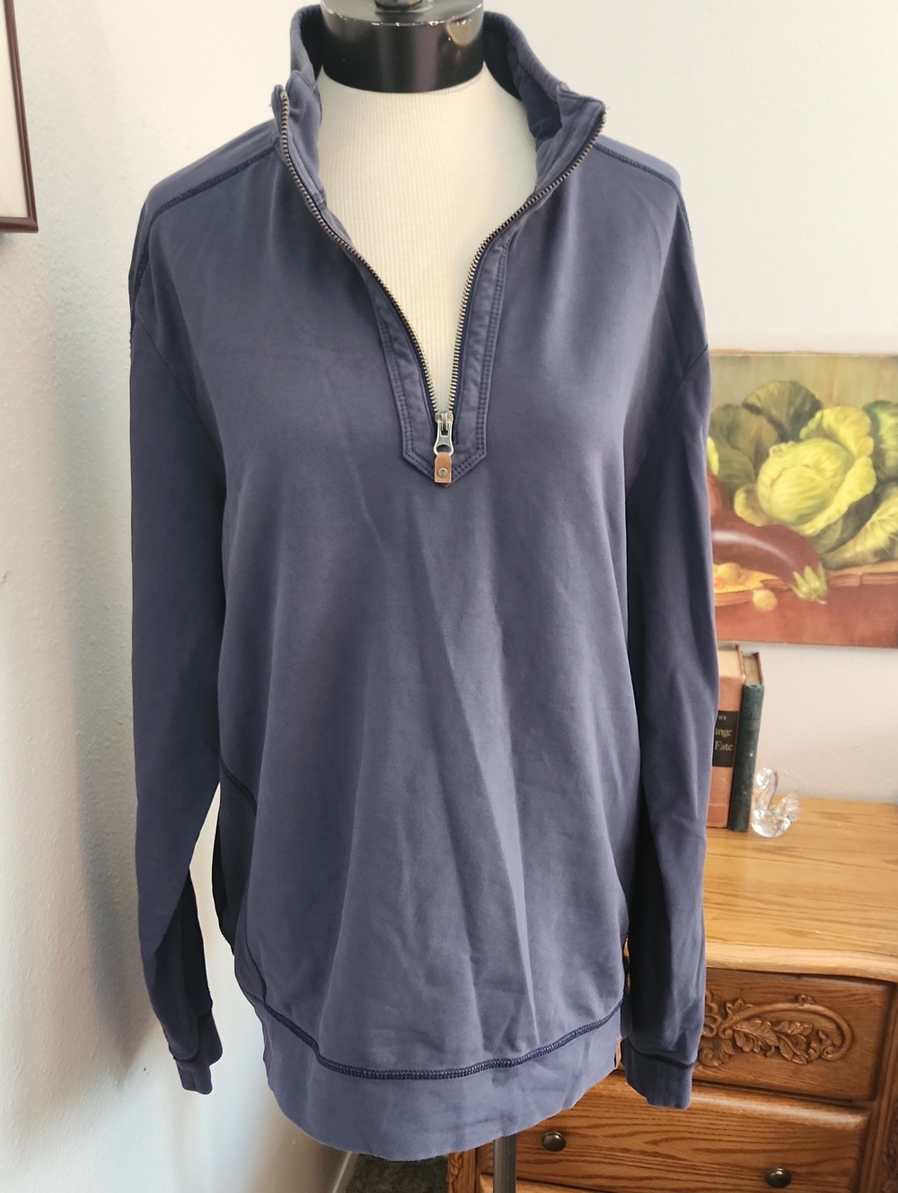 Tommy Bahama Navy Blue 1/4 Zip Pullover Athleisure Beach Coastal Resortwear